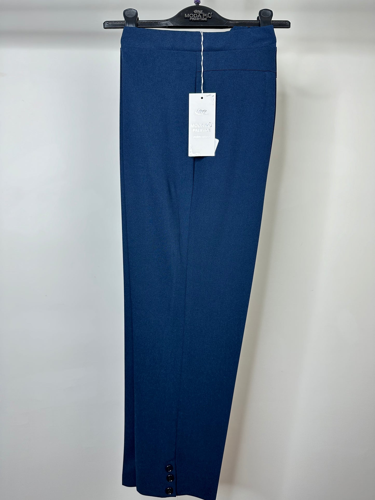 Pantaloni con Bottoncini alla Caviglia, Moda Più - Cobalto/Nero/Blu/Bianco/Lilla