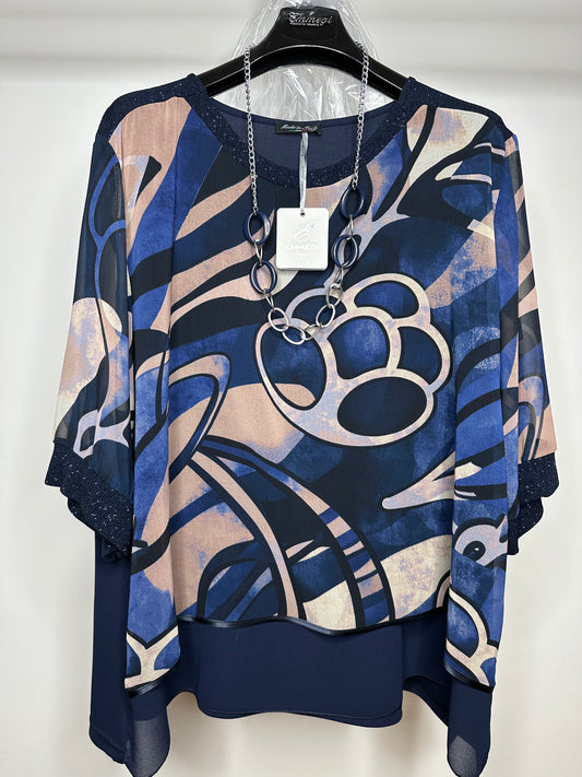 Casacca Calibrata di Georgette con Collana - Blu
