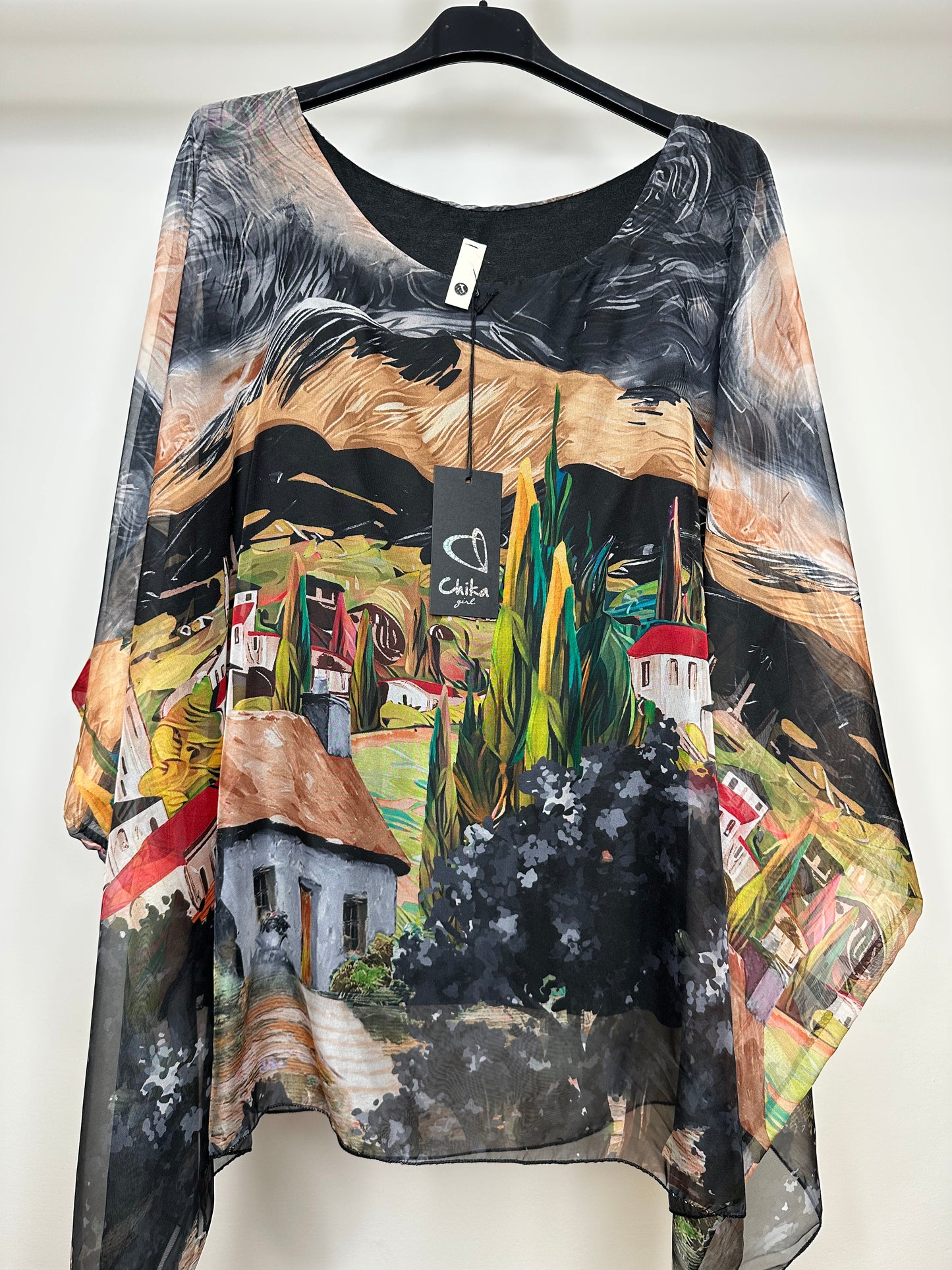 Casacca Over di Georgette - Blu/Nero