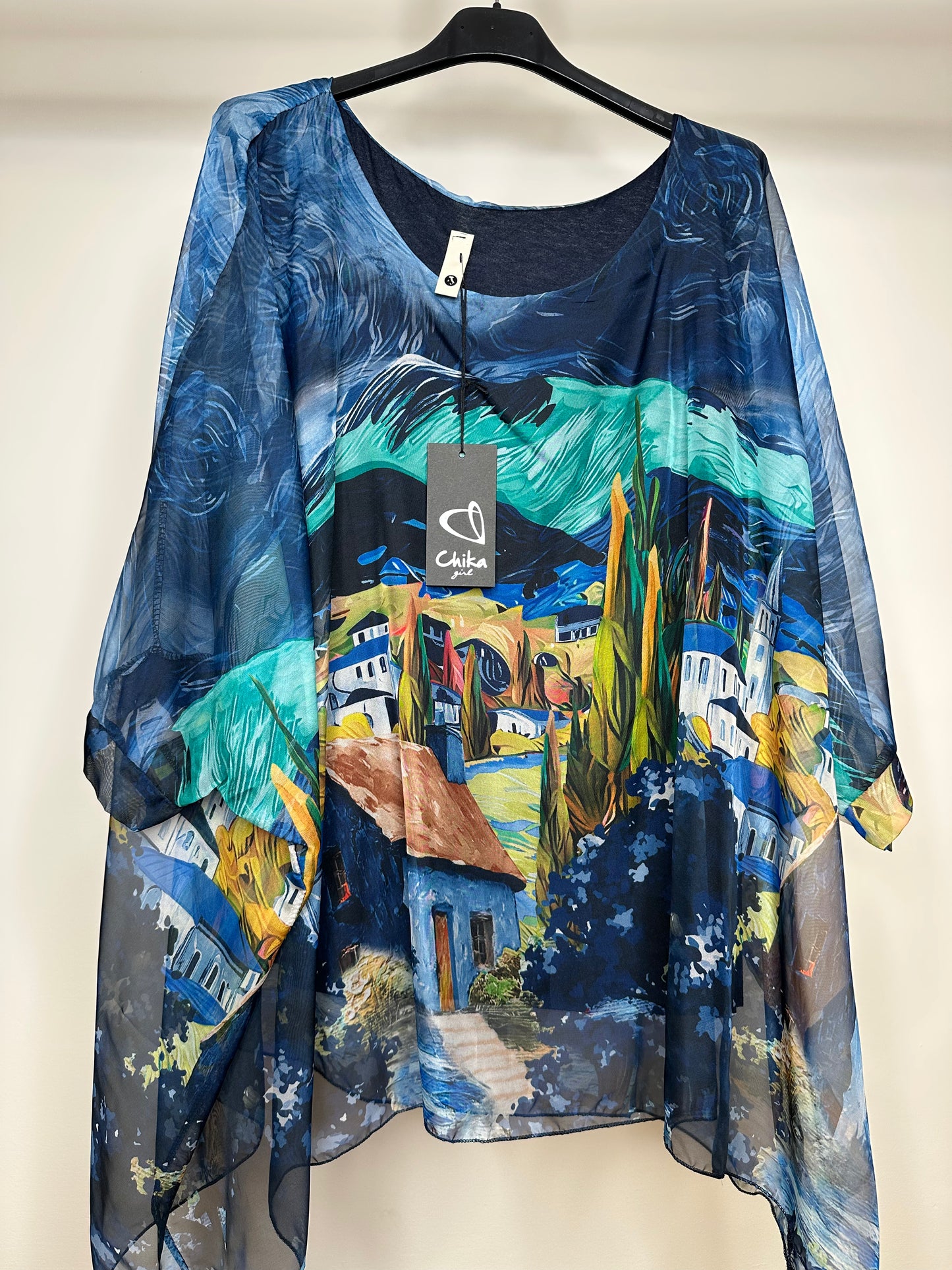 Casacca Over di Georgette - Blu/Nero