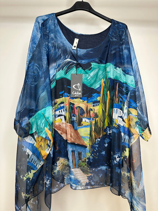 Casacca Over di Georgette - Blu/Nero