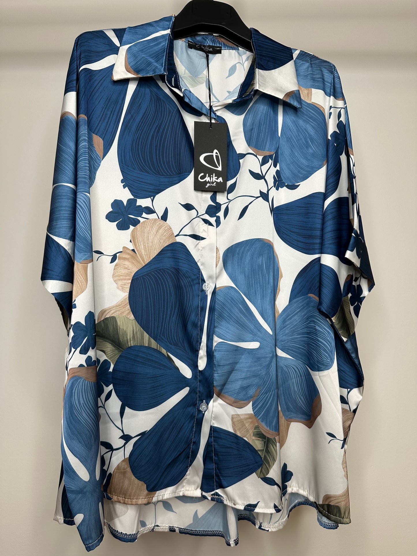 Camicia Over Mezza Manica - Tabacco/Blu