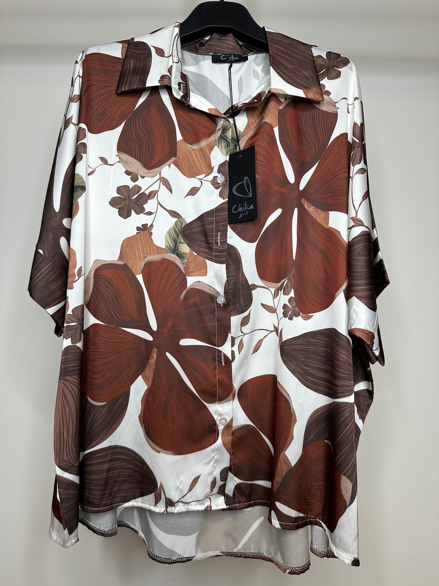 Camicia Over Mezza Manica - Tabacco/Blu