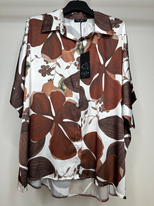 Camicia Over Mezza Manica - Tabacco/Blu
