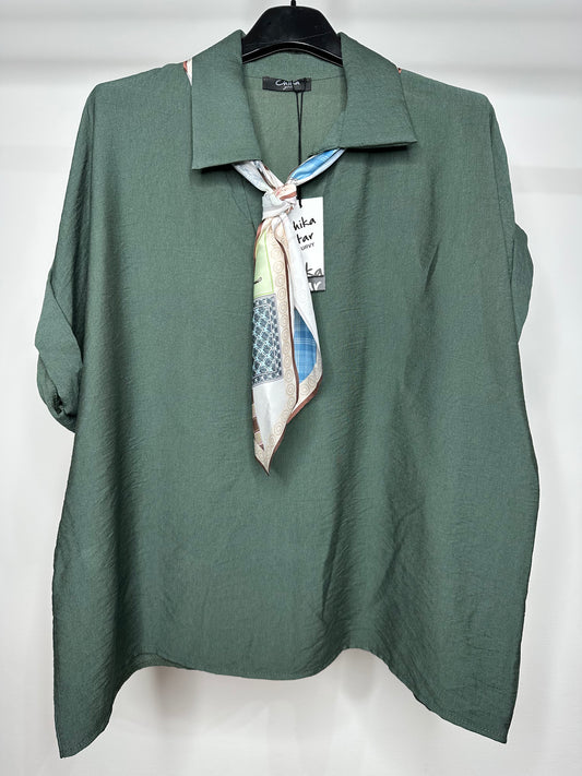 Casacca con Foulard - Verde/Marrone/Beige
