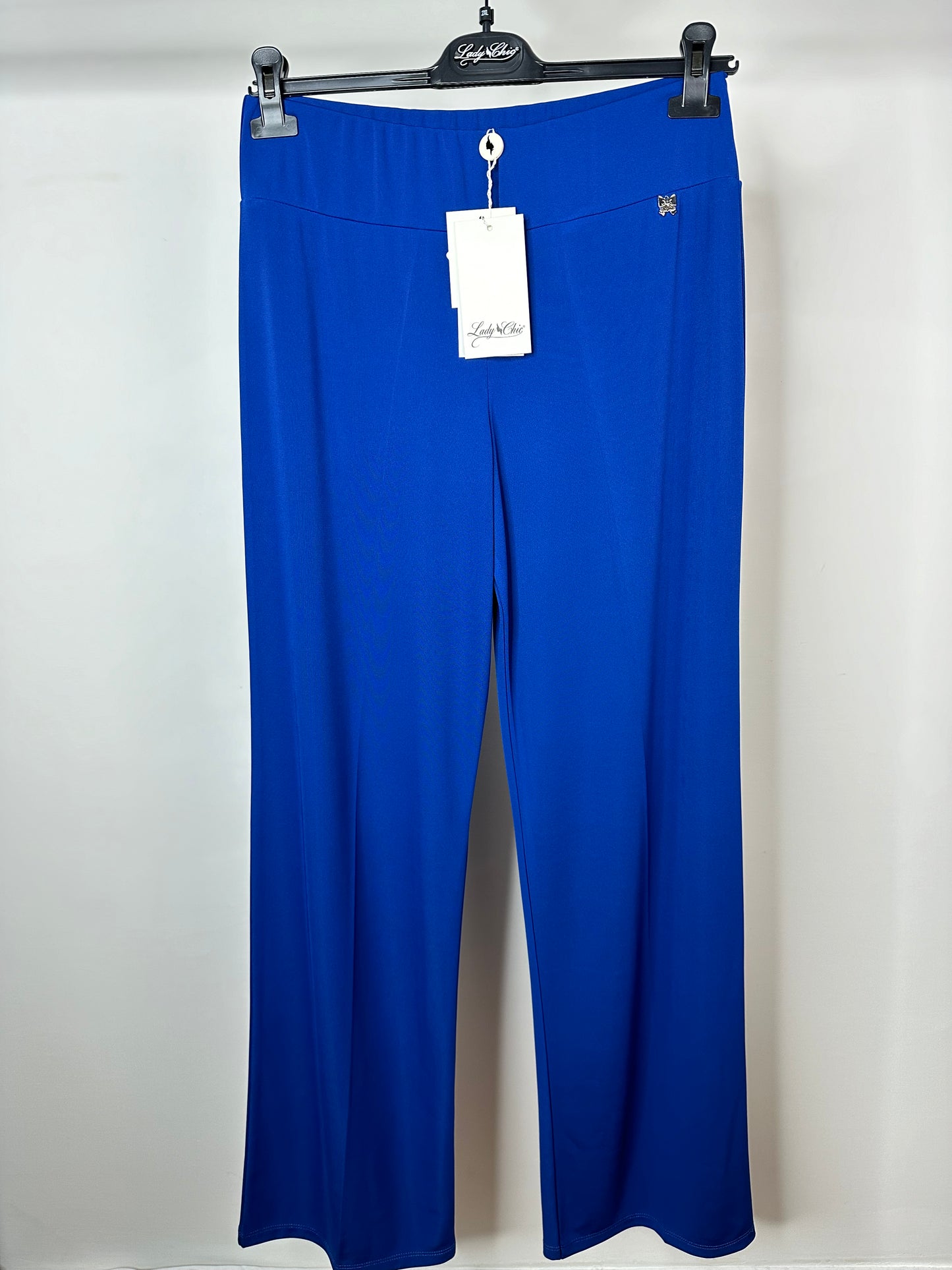 Pantaloni Elastici di Viscosa a Palazzo, Lady Chic - Nero/Cobalto