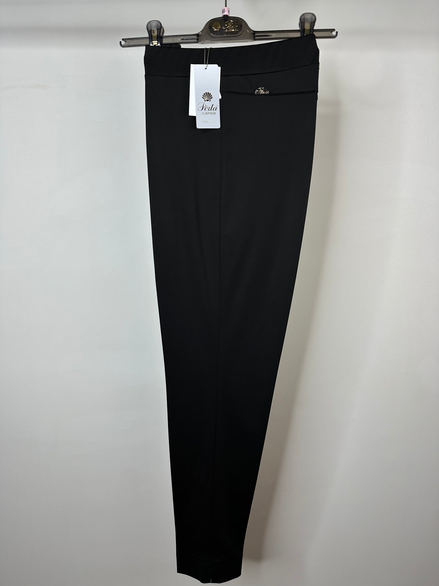 Pantaloni di Viscosa con Placchetta, Perla - Nero/Blu