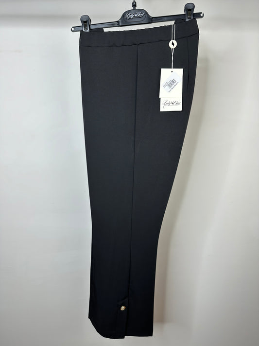 Pantaloni Elastici in Vita, con Bottone alla Caviglia, Lady Chic - Nero/Cobalto