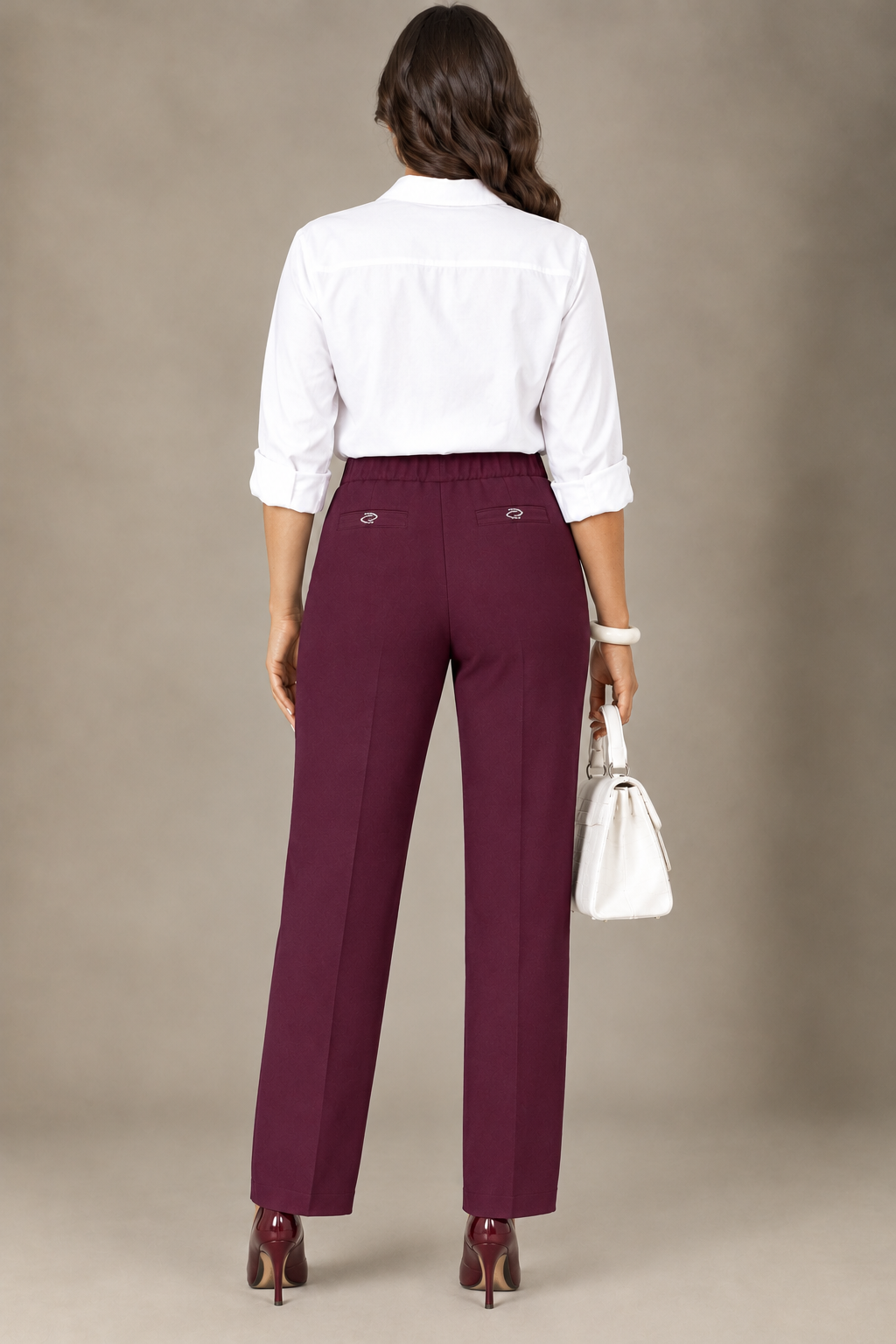 Pantaloni con Placchetta sul Retro - Bordeaux
