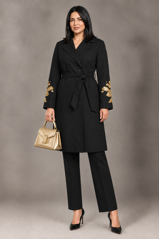 Trench con ricami d'oro - Nero/Beige