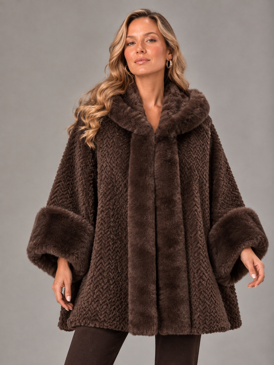 Cappotto in Pellica con Cappuccio - Marrone/Crema