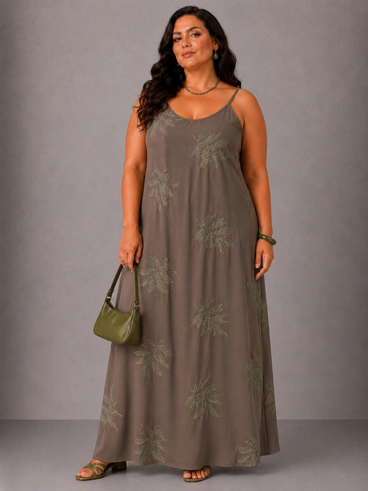 Vestito Lungo Con Tasche - Verde/ Marrone