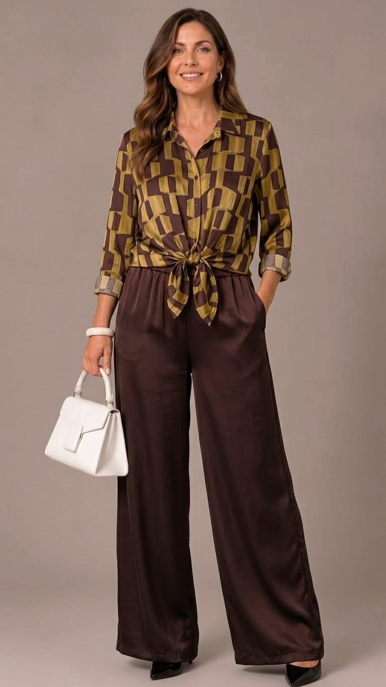 Completo di raso -  Marrone/Bordeaux/Giallo