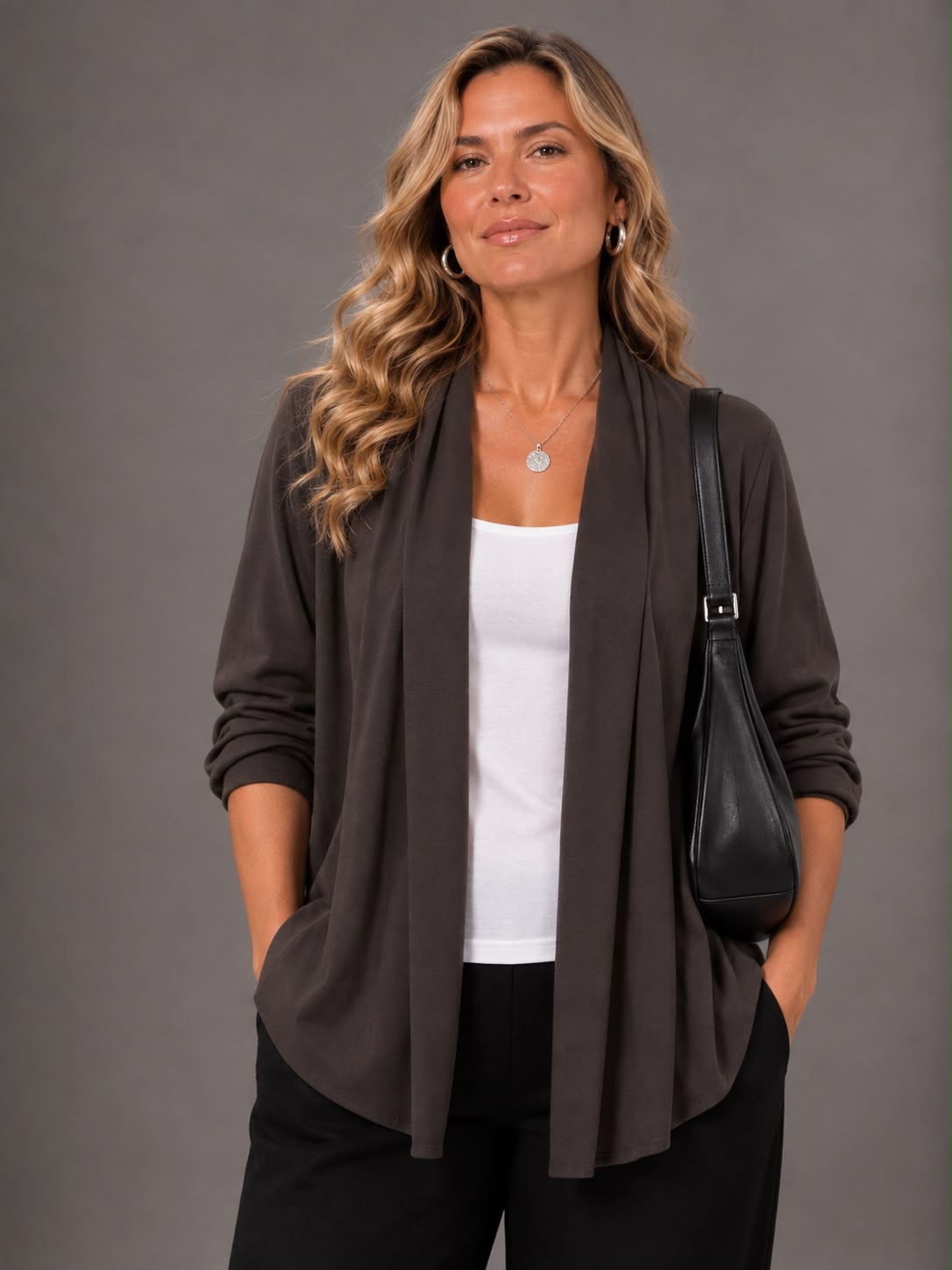 Cardigan aperto - Marrone/Bordeaux