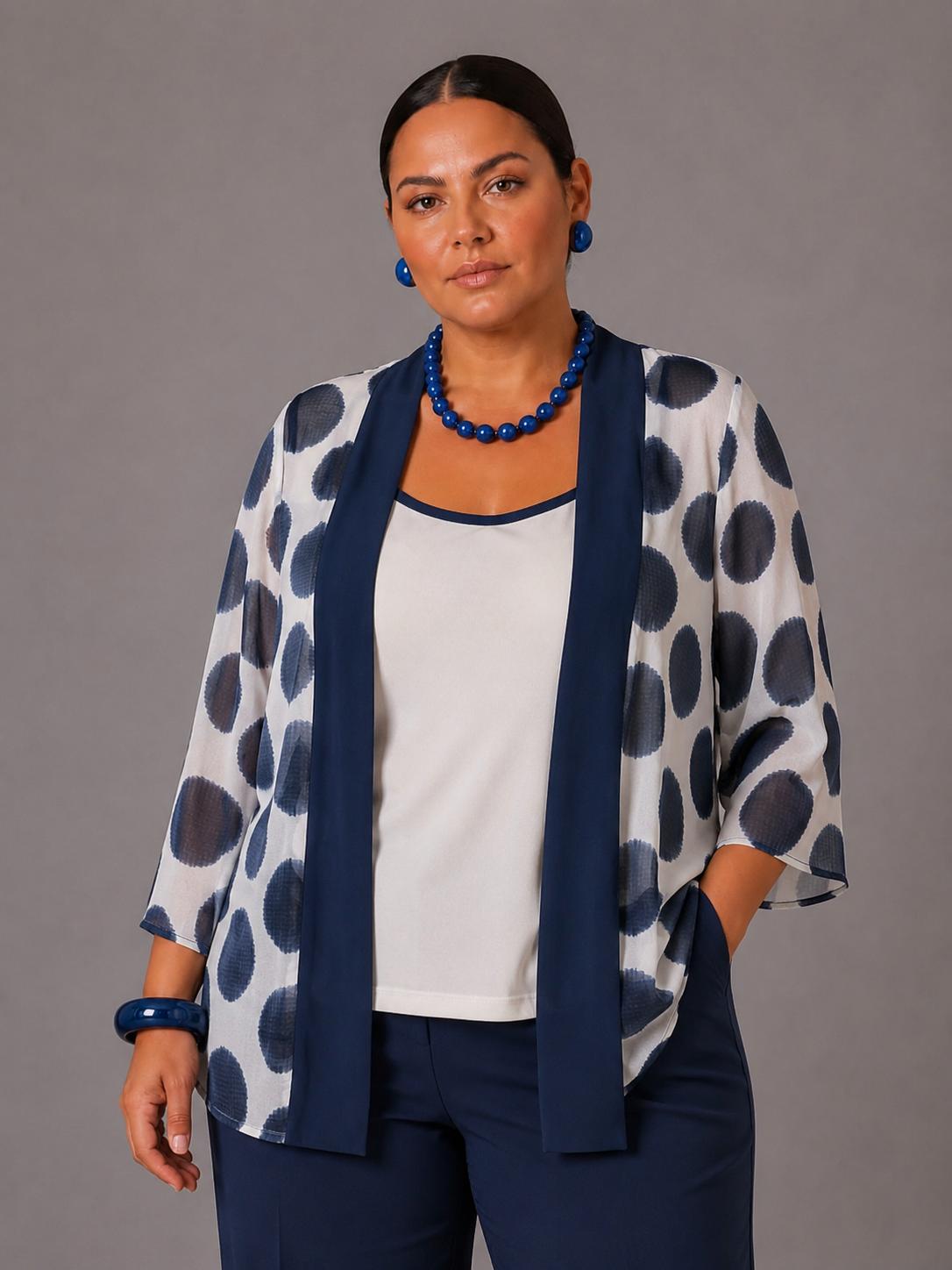 Twinset a Pois con Collana, Perla - Blu
