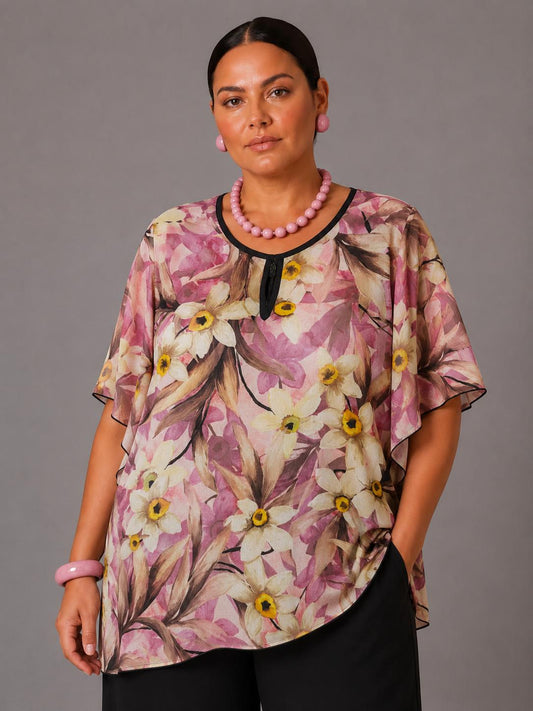 Camicia Calibrata di Georgette, Perla - Rosa/Blu